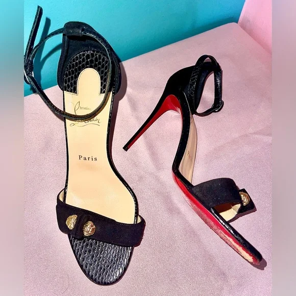Christian Louboutin Stanisandal 100 (Suede & Lizard-effect)